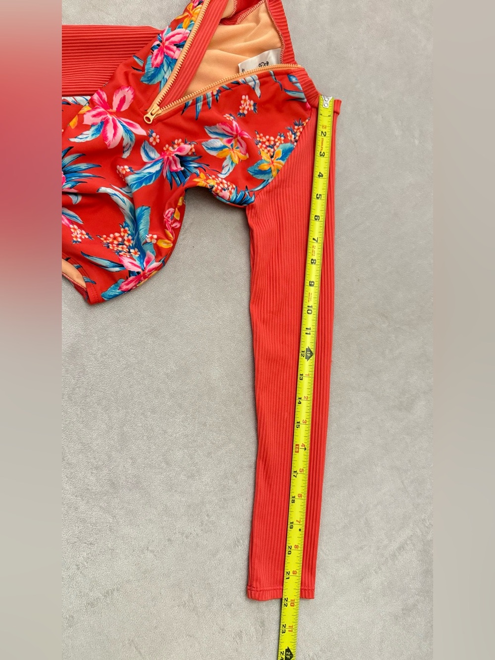 Art Class Girls One Piece Swimsuit Size 7/8 Red Tropical Floral Long Sleeve Zip - Picture 3 of 9